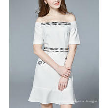 Summer off Shoulder Hand Beading Pure White Beading Women′s Dress